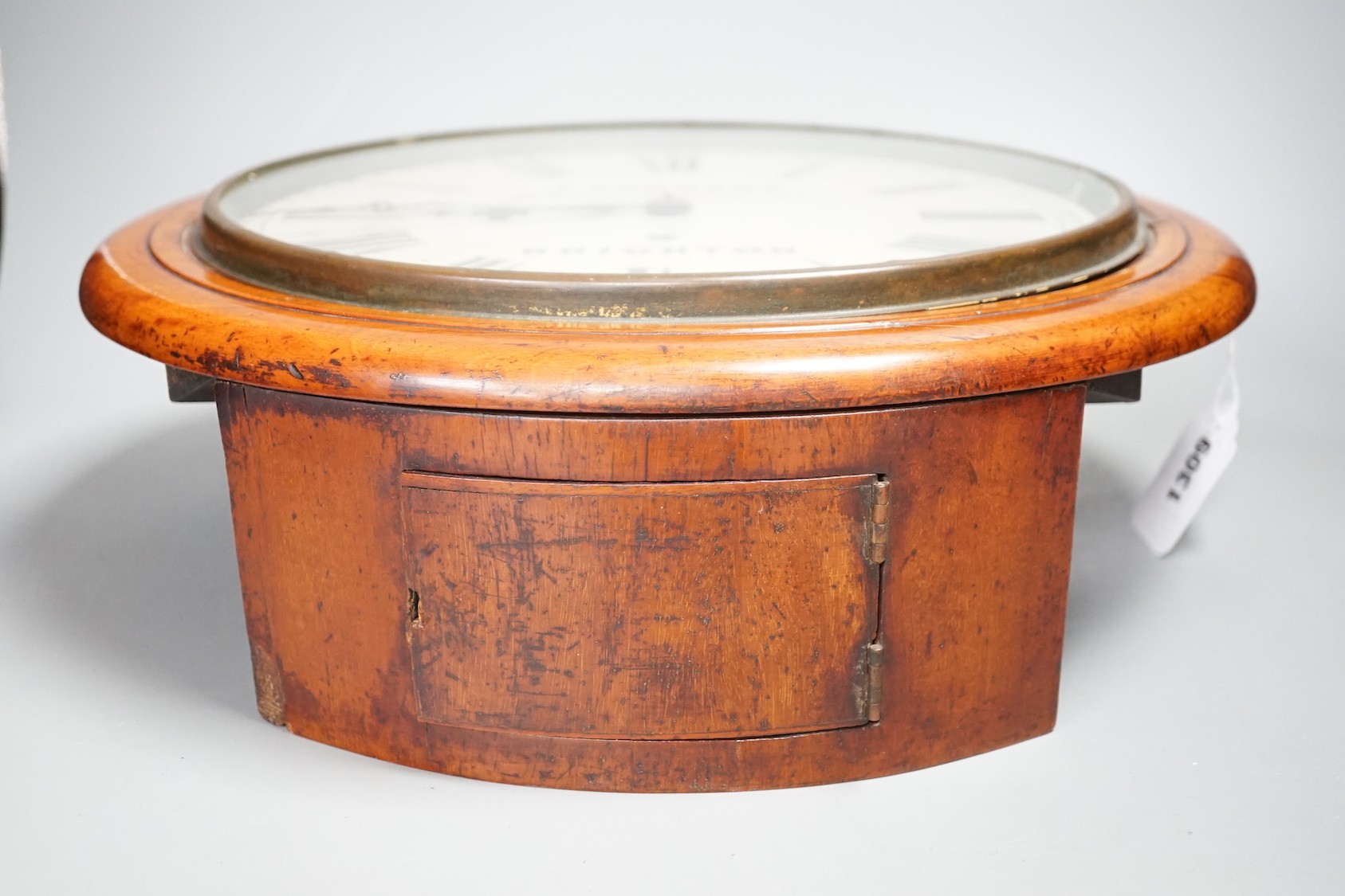 J Farrant, Brighton, 8 day mahogany cased wall timepiece - 38.5cm diameter